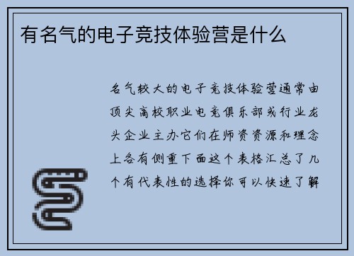 有名气的电子竞技体验营是什么